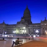 National Congress view from the Two Congress square at dusk, Buenos Aires, Argentina
